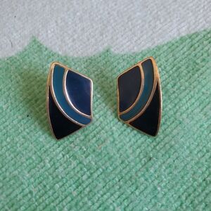 80s Blue and Black Geometric Enamel Stud Earrings
